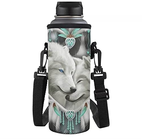 NETILGEN Water Bottle Carrier, Free Your Hands Portable Neoprene Insulated Water Bottle Cooler Warm Carrier Cover Holder Tote Bag Adjustable Shoulder Strap Case for Kids Unisex, Wold Couple