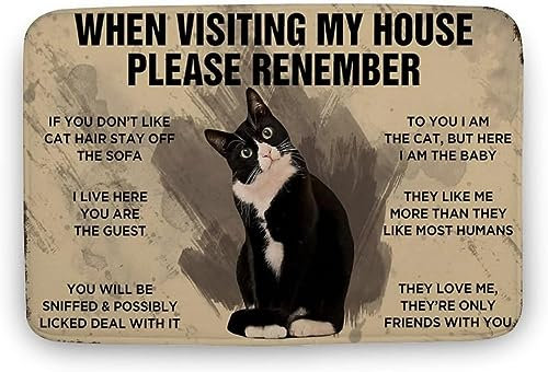 Generic Cat Doormat, Black, 36x24 Inch, Modern, Waterproof, Animal Print, Non-Slip Backing