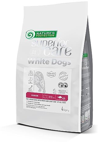 Nature's Protection Superior Care Hundefutter Trocken mit Weißfisch und Reis - Hypoallergenes Trockenfutter für Junior Weiße Hunde Aller Rassen - Omega 3 & 6 - Haut, Fell & Tränenflecken (4 kg)
