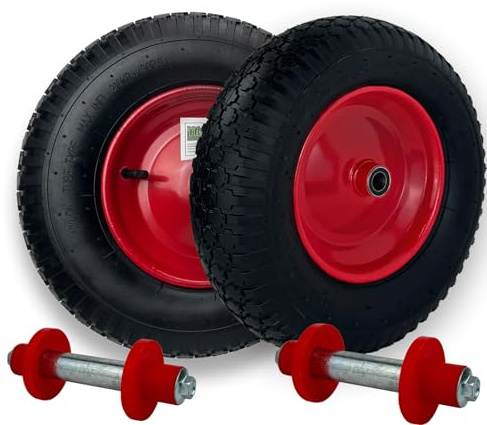 Schubkarrenrad luftbereift 4.80 4.00-8 4PR inkl. Achse Metallfelge rot 390 mm 2x Ersatzrad