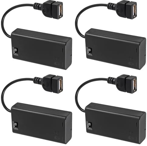 4PCS 2 AA Battery Holder, USB Female Socket 2 AA Battery Case Box Holder with Cover and On/Off Switch