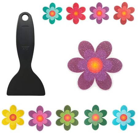 Tinkber 10 Article Autocollant de Bain de Fleurs Antidérapant,Autocollant de Bain Autocollant, Bande de Bain Antidérapante avec Grattoir, Adapté À La Douche et À La Baignoire (Coloré)