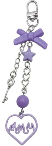 xbiez Sweet Cool Y2K Herz-Schmetterling-Charm-Anhänger, Handyanhänger, Taschenanhänger, hängende Dekoration für Schlüssel, Tasche, Geldbörse, violett