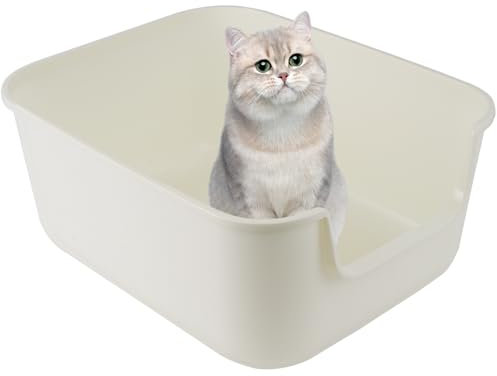 Suhaco Katzenklo Mit Hohem Rand Anti-Spritz Oben Einstieg 49 x 42 x 22 cm Leicht Zu Reinigen Katzentoilette Mit Niedrigem Einstieg Für Kleine Und Mittelgroße Katzen Toilette, Weiß M
