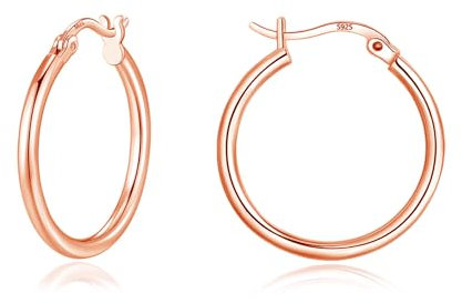 Loutade Silver & Rose Gold Huggie Hoop Earrings Set - Sterling Silver & Hypoallergenic Rose Gold, 20mm - Perfect for Xmas & Birthday Gifts