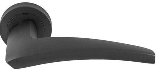 Premium Elegant Curve Door Handle Set - Anthracite Grey Bar Lever On Round Rose