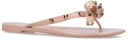 No Name Ltd Women Studded Jelly Bow Flip Flop, Nude, Rose Gold Rivet Decor, Ladies Girls (Blush, UK Size 8)