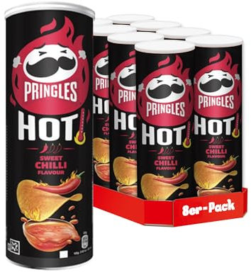 Pringles HOT Sweet Chilli Flavour (8 x 160 g) – der unwiderstehliche Snack-Klassiker in der praktischen Dose – scharfe Chips mit Sweet Chili-Geschmack – Pop. Play. Eat.