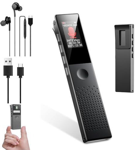 Digital Voice Recorder, Diktiergerät Aufnahmegerä mit Playback - 3072Kpbs One-Touch Audioaufnahmegerät mit Rauschunterdrückung für Klassen/Meeting/Interviews