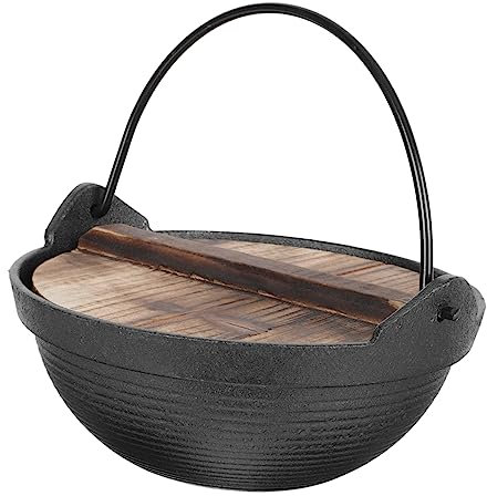HOLIDYOYO Kleiner Hot Pot Gusseisen Japanischer Outdoor Kochtopf 18cm Mit Holzdeckel Antihaftbeschichtet Rostfrei Multifunktional Für Camping Und Zuhause