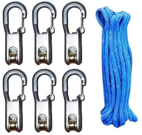 Rope Roller Cam Lock Tensioner – Cord and Rope Tightening Tool with Accessory Paracord & Carabiner Clip – Rapid Rope Adjuster for Outdoor Camping, Hiking, Boat & Stationary Use