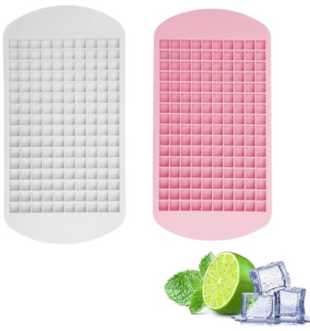 2PCS Mini Ice Cube Trays, Small Ice Cube Tray, 160 Grids Silicone Ice Cube Tray, Reusable Ice-Cube Tool, Ice Cube Mold for Whiskey, Cocktails, Milk and Juice (Pink, White)