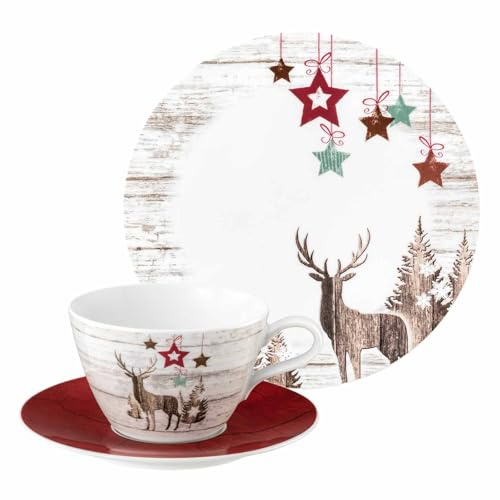 Seltmann Weiden Life Christmas Kaffeeservice 18-teilig – Tassen, Untertassen & Teller für 6 Personen | Elch- & Sternmotive | Porzellan, Spülmaschinenfest | Festliches Geschirr für Weihnachten | Bunt