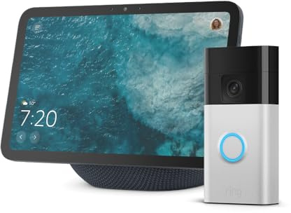 Amazon Echo Show 8 (ultimo modello), Grafite + Ring videocitofono a batteria (Battery Video Doorbell) (2024), Nickel Satinato