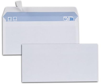 GPV - 500 buste con chiusura adesiva, 80 g, formato DL 110 x 220 mm, colore: bianco