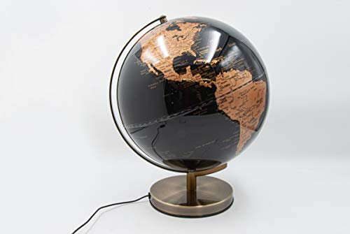 Mascagni 20ZO1150 Globus mit LED-Beleuchtung, Metall, kupferfarben, Durchmesser 30 cm, Schwarz