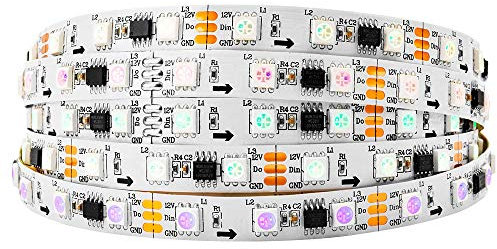 BTF-LIGHTING WS2811 IC=RGB IC Indirizzabile Dream Color Striscia LED 5M 60LED/m 20Pixel/m 300LED 100pixel Non Impermeabile Bianco PCB Flessibile DC12V Effetto Inseguimento per la Decorazione Casa