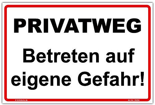 Schild Privatweg, Betreten auf eigene Gefahr! Hinweisschild 300x200 mm Querformat, stabile Aluminiumverbundplatte 3mm stark