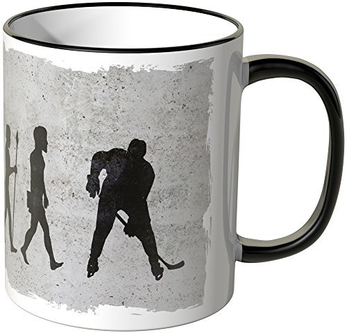 JUNIWORDS Tasse - Wähle Motiv & Farbe - Evolution Hockey - Schwarz