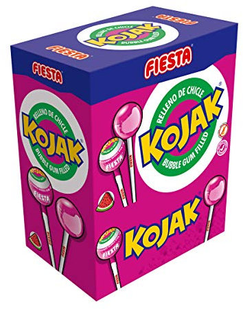 FIESTA Kojak Caramelo con Palo Sabor Sandía Relleno de Chicle - Caja de 100 unidades