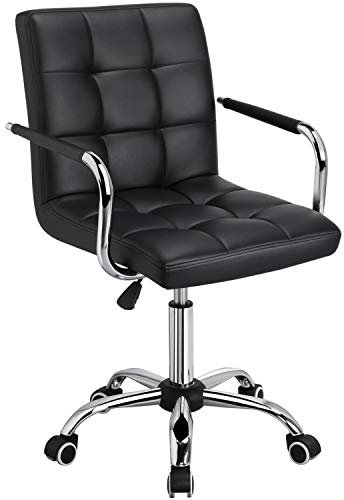 Yaheetech Fauteuil de Bureau Ordinateur Siège Bureau Erconomique Hauteur Réglable en Similicuir avec Accoudoirs Amovibles à roulettes Pivotantes pour Chambre Studio Noir