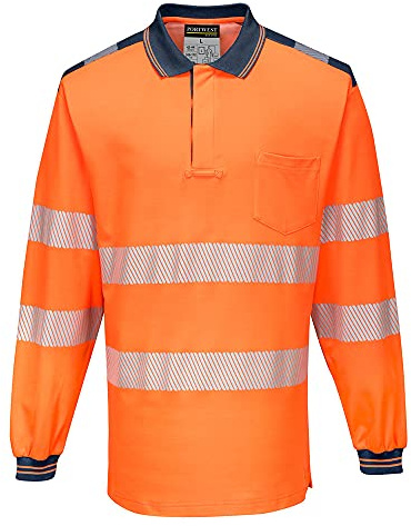 Portwest PW3 Hi-Vis Polo Shirt L/S, Size: XL, Colour: Orange/Navy, T184ONRXL