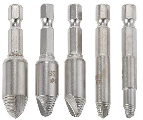 KATUR 5PCS Endommagé Extracteur De Vis Boulon Vis Vis Goujon Boulon Extracteur Facile Extracteur Foret Ensemble D'outils 1/4 Tige Hexagonale Avec Boîtiers 0#, 1#, 2#, 3#, 4#