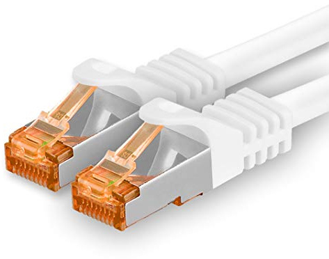 1aTTack.de 0,25m - Cat.7 Netzwerkkabel Weiß - 1 Stück Gigabit Ethernet LAN Kabel 10000 Mbit s Patchkabel Cat7 Kabel S FTP PIMF Schirmung LSZH Cat.7 Rohkabel Rj45 Stecker Cat 6a - 1 x 0,25 Meter