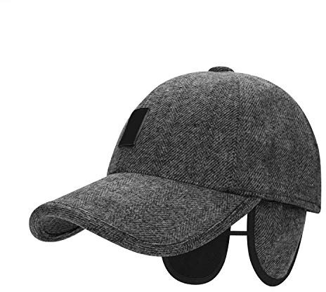 QCHOMEE Wintermütze Herren Baseball Cap Mit Ohrenklappen Baseballmütze Winter Sport Snapback Cap Warme Mütze Wolle Baseball Kappe Verstellbar Cap Schirmmütze für Reise Outdoor Freizeit Camping Laufen