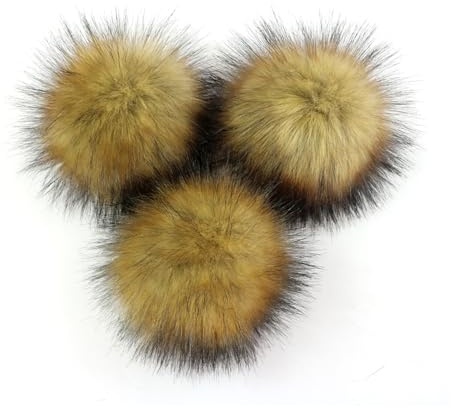 Pompons für Hüte, DIY, Pompons, Ball zum Stricken von Hüten mit Druckknopf (natürliche Farbe, 3 Stück)