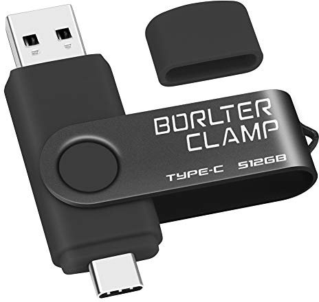Clé USB Type C 512 Go, BorlterClamp Mémoire Stick Double Connecteur USB C 3.0 U Disque Flash Drive pour Smartphone Android Samsung S10/S9, Huawei Honor, etc., Tablette et Ordinateur (Noir)