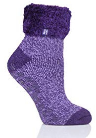 HEAT HOLDERS Ladies Lounge Feather Turn Over Cuff Slipper Socks Pack of 1 Purple 4-8