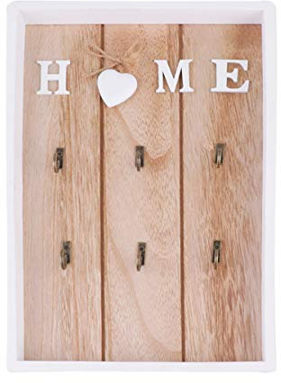 LIOOBO Wooden Key Holder, Key Rack, Key Hooks Wall Mounted, House-Shaped Key Cabinet Wall Key Box for Home