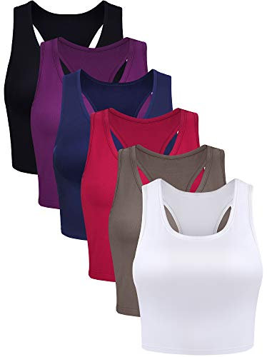 6 Stücke Basic Crop Tank Tops (Schwarz, Weiß, Weinrot, Marine, Lila, Kaffee, M)
