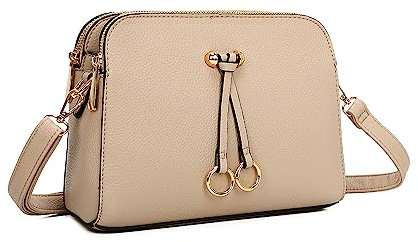 ELIOX - Petit Sac Bandoulière Femme Sac à Main Chaîne Argentée Porté Epaule Besace Sacoche Messenger Téléphone Cuir PU Rigide Fourre Tout Ville Voyage Shopping Mode Chic (TAUPE)