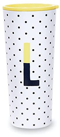 Kate Spade New York Insulated Stainless Steel Initial Tumbler, 24 Ounce Double Wall Travel Cup with Lid, L (Yellow)