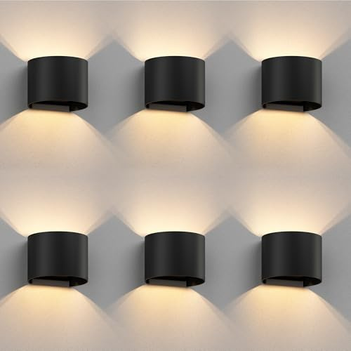 ledscom.de 6x Wandleuchte RUNEL für außen, schwarz, IP65, Up & Downlight + LED Lampe 501lm, warmweiß