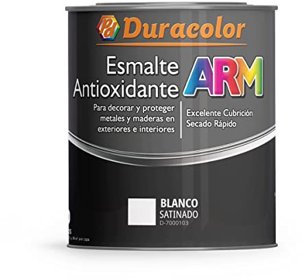 Esmalte Antioxidante ARM - Color Blanco Satinado - 4 Litros - Superficie Exterior e Interior - Acabado Brillante y de Rápido Secado - Excelente Dureza y Resistencia - Duracolor