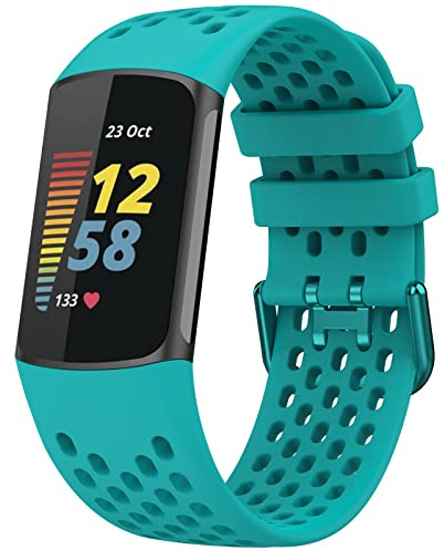 TopPerfekt Bracelet de Rechange pour Montre Fitbit Charge 6, Bracelet Réglable Sport en Silicone Souple pour Traqueur D'activité Charge 5 pour Homme et Femme (Sarcelle)