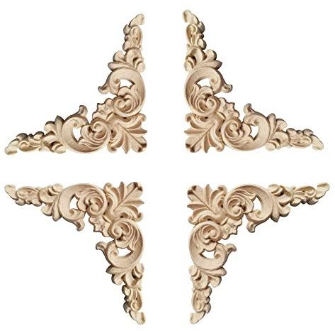 4 Stück Skulptur aus Holz, Dekoration, Zierleisten aus Holz, Skulptur aus Holz, Eichenholz, europäischer Stil, unbemalt, dekorative Zierleiste, zur Dekoration von Möbeln, Schränken, Fenstern (10 x 10