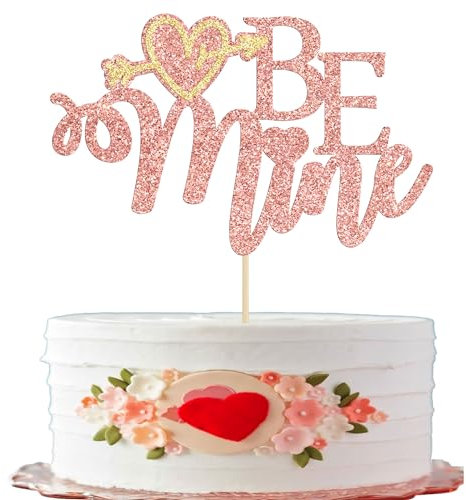 Gyufise 1 Packung Rose Gold Glitter Be Mine Cake Topper Valentinstag Kuchen Topper I Love You Kuchendekoration für Happy Valentine's Day Hochzeit Verlobung Jahrestag Party Dekorationen