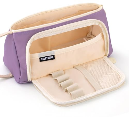 EASTHILL Big Capacity Pencil Case Canvas High Large Storage Pouch Marker Pen Case Simple Stationery Bag School College Office Organizer for Teens Girls Adults Student - Purple