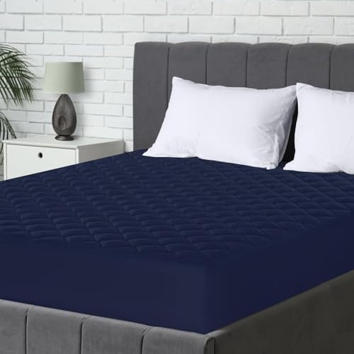 Utopia Bedding Gesteppter Matratzenschoner 90 x 200 cm, Spannmatratzenauflage, Tiefe Tasche Matratzenbezug dehnt Sich bis zu 30 cm (Marineblau)
