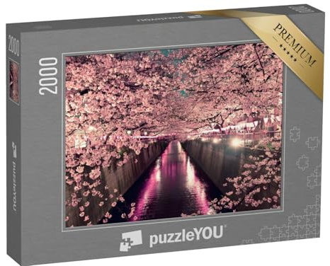puzzleYOU: Puzzle 2000 Teile „Kirschblüten bei Nacht in Tokio“ – aus der Puzzle-Kollektion Tokio, Städte Weltweit
