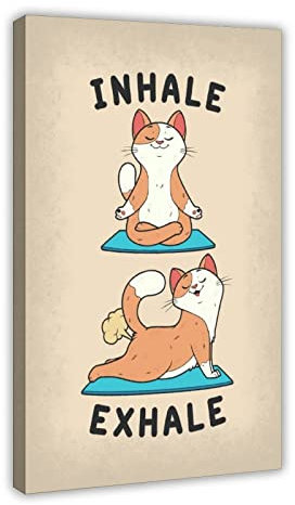 FISH DRAGATE Anime Cat Yoga Poster Leinwand Poster Wandkunst Dekor Bild Gemälde für Wohnzimmer Schlafzimmer Dekoration Rahmen Stil 30 x 45 cm