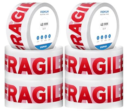 UK SUPPLIES Ruban adhésif d'emballage fragile avec faible bruit et joint adhésif sécurisé pour l'emballage solide des colis, boîtes, déménagement,Ruban adhésif d'emballage,Ruban adhésif fragile (6)