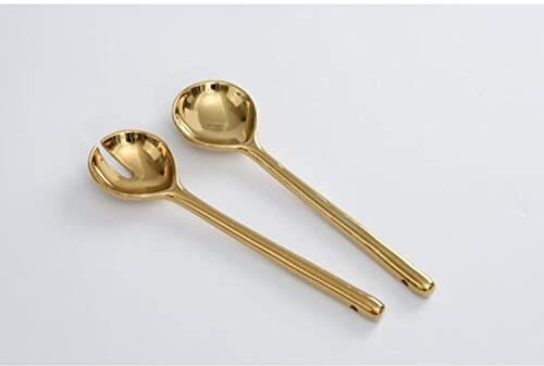 Pampa Bay Wood Look Titanium-Plated Porcelain Gold Salad Server Set, 10.5 Inch