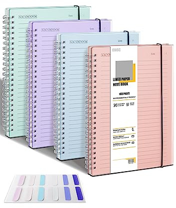OWSC 4 Pack College Ruled Spiral Notebook, Notebooks for Work A5 Lined