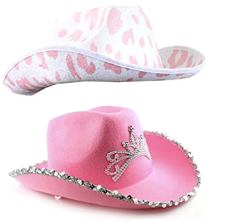 Love Tour Zubehör-Set – Pinker Cowboyhut mit Kuhdruck und rosa Tiara Cowboyhut – Erwachsenen-Pop-Ikonen-Konzert-Kostüm
