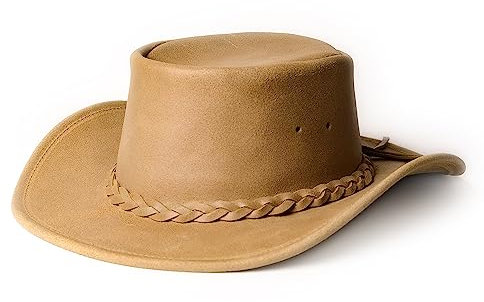 Minnetonka Unisex Faltbarer Hut – Cowboyhut mit flacher Krempe mit tragbarem Klappdesign und verstärkter Krempe, Hellbraun, XL